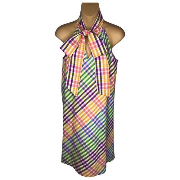 J.Crew Colorful Gingham Tie Sleeveless Shift Dress Size 0 - Picture 1 of 8